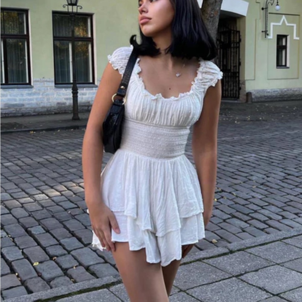 Elegant White Ruffle Dress/Romper Princess Polly